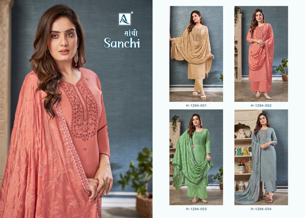 Sanchi By Alok Embroidery Viscose Designer Dress Material Wholesale Shop In Surat
